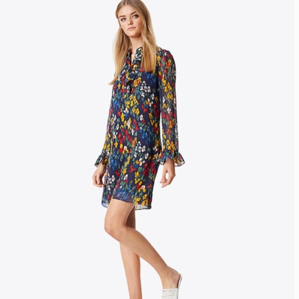 Tory Burch Livia Navy Iris Garden Dress, Floral Tory Burch Dress, Shift Dress